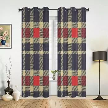 Классические клетчатые современные полосатые оконные занавески для спальни, гостиной, оконные шторы, кухонные украшения, жалюзи, занавеска 135W x 60H(cm) x1