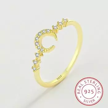 Классические кольца из стерлингового серебра 925 пробы с милой луной, штабелируемые золотые кольца с фианитами для женщин, минималистичные ювелирные изделия, свадебное кольцо 6 золотой