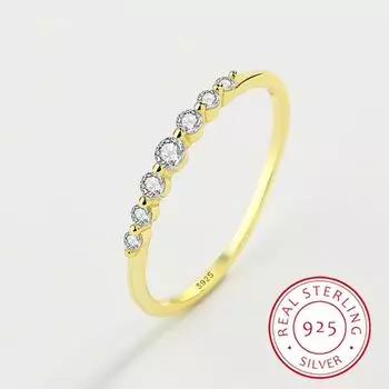 Классические кольца из стерлингового серебра 925 пробы со сверкающим прозрачным цирконом золотого цвета для женщин, свадебные и помолвочные изысканные женские украшения 6 золотой