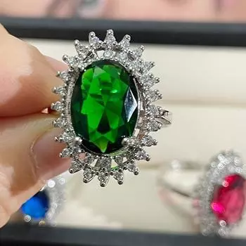 Классические кольца с сапфиром Cellacity для очаровательных дам с драгоценными камнями овальной формы, серебро 925 пробы, изысканные ювелирные изделия, подарок Resizable изумрудный