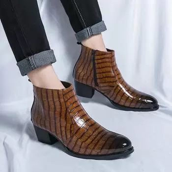 Классические коричневые мужские туфли с острыми молниями на высоком каблуке для мужчин, кожаные роскошные мужские туфли с высоким верхом, Botas Para Hombre 38