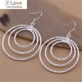 Классические красивые серьги-подвески из трех колец из стерлингового серебра 925 пробы для женщин, высококачественные модные украшения для вечеринок, свадеб, подарков