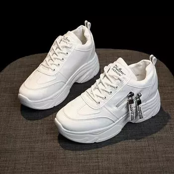 Классические кроссовки на массивном каблуке, женские туфли на высоком каблуке со шнуровкой, обувь на платформе с круглым носком, женская обувь на плоской подошве, вулканизированная обувь больших размеров 36 белый