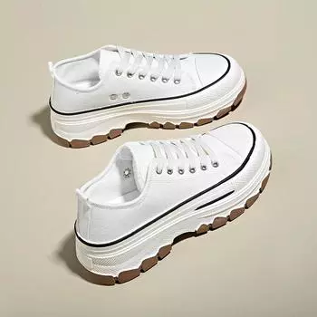 Классические кроссовки, женские туфли на плоской подошве со шнуровкой, туфли на среднем каблуке с круглым носком для женщин, студенческая вулканизированная обувь, большие размеры 37 чёрный