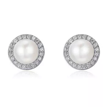 Классические круглые серьги-гвоздики BAMOER из стерлингового серебра 925 пробы со сверкающим фианитом и пресноводным жемчугом SCE122 серебряный