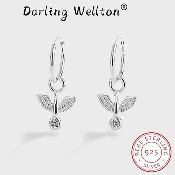 Классические круглые серебряные серьги 925 пробы с изображением животных и бабочек для женщин, насекомое, натуральное серебро, подарок на день Святого Валентина, ювелирные изделия из стерлингового серебра белый