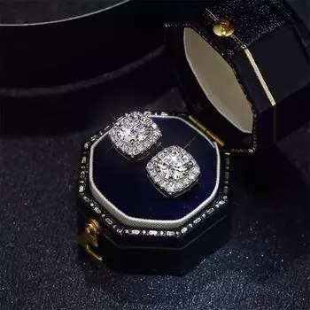 Классические квадратные серьги с муассанитом 2,32 карата для женщин, серьги-гвоздики из стерлингового серебра 925 пробы с муассанитом белый