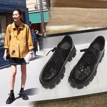 Классические лакированные полуботинки с круглой головкой, женские туфли на плоской подошве со шнуровкой, однотонные черные туфли на низком каблуке, черные короткие туфли, Zapatillas Mujer pu 35 чёрный