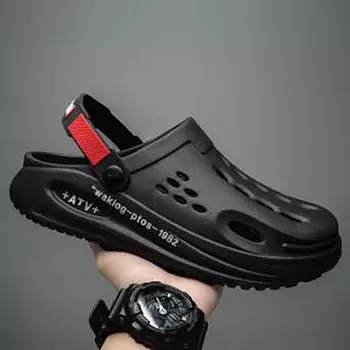 Классические летние мужские тапочки-сабо, дышащая садовая обувь, удобные пляжные тапочки для дома, противоскользящие 45 чёрный