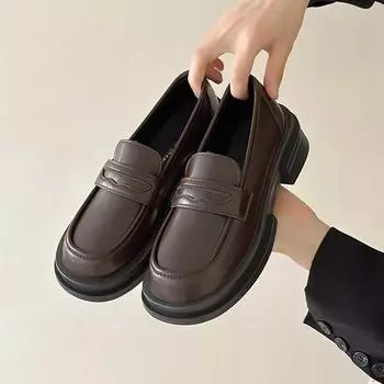 Классические лоферы женские туфли на каблуке 4,5 см с широким каблуком туфли-лодочки повседневные туфли черные коричневые туфли в стиле преппи для девочек JK Lolita кожаные туфли 35
