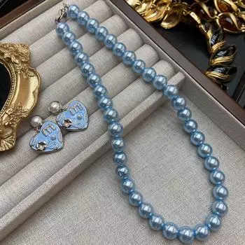 Классические маленькие ароматные ветряные синие капающие масляные серьги с жемчужинами любви небесно-голубого цвета, круглые, сильные, легкие, пресноводные жемчужные ожерелья, цепочка