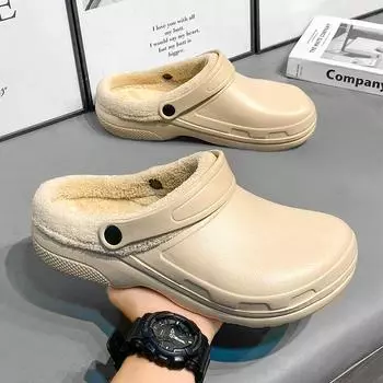 Классические меховые туфли для мужчин и женщин, сабо на подкладке, водонепроницаемая обувь, зимние пушистые тапочки для женщин, мужская домашняя и уличная обувь 36 синий