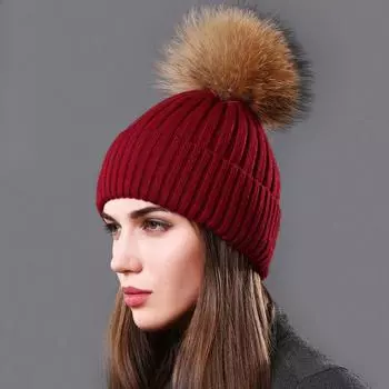 Классические многостильные женские шапочки зимние теплые модные шапки с помпоном из меха енота вязаные шерстяные шапки распродажа дешево высокое качество тёмно-синий