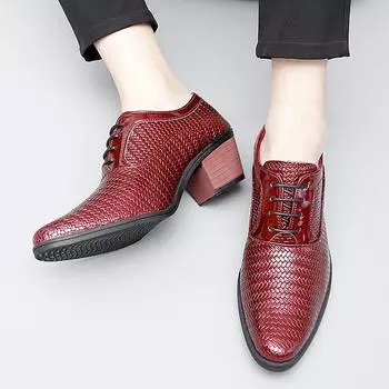Классические модные блестящие кожаные туфли для мужчин на высоком каблуке, элегантные красные мужские деловые туфли, размер 46, остроносые оксфорды для мужчин 38