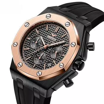 Классические модные многофункциональные кварцевые часы с шестью штифтами для мужчин с силиконовым ремешком, водонепроницаемые часы