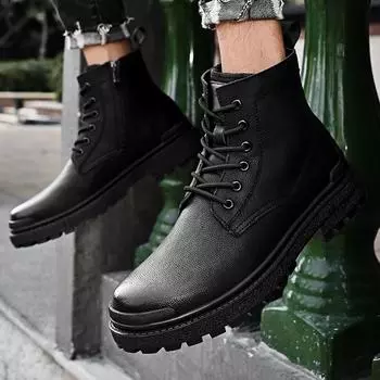 Классические модные мотоциклетные ботинки, персонализированные мужские ботильоны, рабочие туфли на молнии, высокие мужские туфли на толстой подошве 38 чёрный