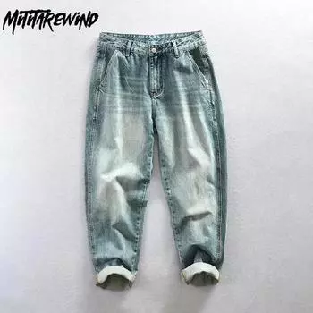 Классические модные мужские джинсы, повседневные, в стиле ретро, мешковатые джинсы, хлопковые, со средней посадкой, прямые, джинсовые брюки, молодежные мужские брюки 28 синий