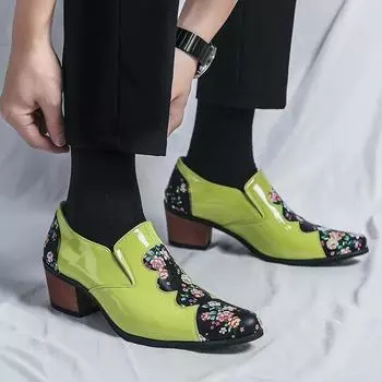 Классические модные мужские туфли на высоком каблуке с принтом, большой размер 46, заостренные кожаные туфли, мужские свадебные туфли без застежек для мужчин zapatos hombre 38