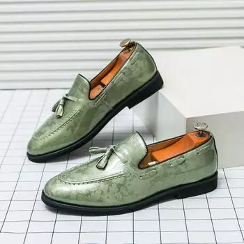 Классические модные зеленые мужские лакированные туфли из кожи большого размера 46 с острым носком, мужские туфли, свадебные туфли без застежек для мужчин, обувь 38