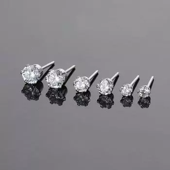 Классические модные женские круглые серьги-гвоздики с 6 когтями из циркона, женские серьги-гвоздики для девочек, ювелирные изделия для свадьбы, помолвки, размер 3 мм, 5 мм, 8 мм белый