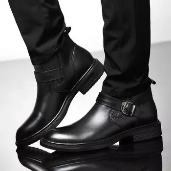 Классические мужские ботинки Chelsea Ankle 2024, зимние формальные деловые ботинки, мужские бархатные повседневные водонепроницаемые ботинки из натуральной кожи 36 чёрный