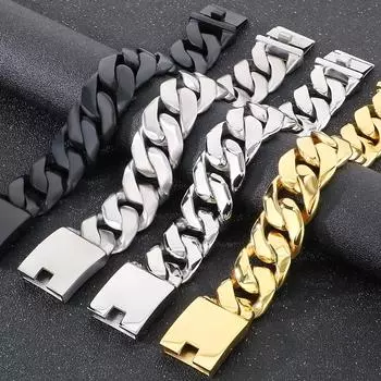 Классические мужские браслеты для мужчин, матовая нержавеющая сталь, ширина 24 мм, кубинские звенья, мужские браслеты, рождественские подарки 22CM