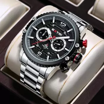 Классические мужские деловые часы Модные кварцевые часы Хронограф Водонепроницаемые часы Большой циферблат Мужские часы Роскошные часы серебряный