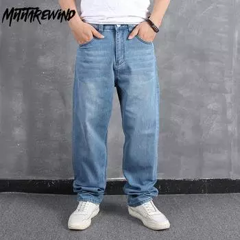 Классические мужские джинсы Simple Style, повседневные, на все времена года, мешковатые джинсовые брюки, прямые, средней эластичности, светло-голубые выбеленные джинсы 30 синий