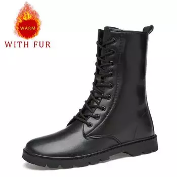 Классические мужские кожаные ботинки осень-зима плюшевые мужские ботильоны удобные нескользящие мотоциклетные ботинки теплая зимняя обувь для мужчин 36 чёрный