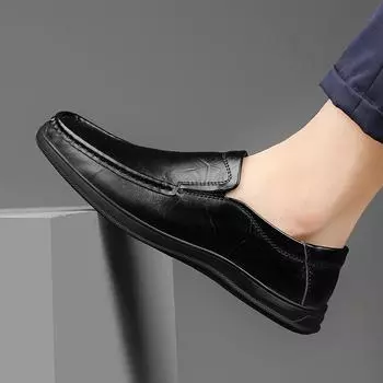 Классические мужские офисные роскошные туфли без застежек для вождения с круглым носком, мужские прогулочные туфли на плоской подошве, мужские повседневные кожаные удобные мокасины 38 коричневый