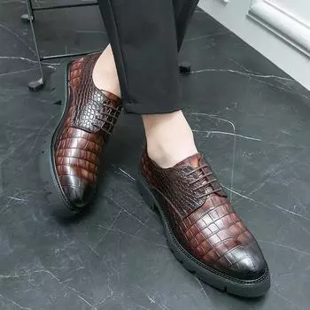 Классические мужские оксфорды на шнуровке, новинка 2024 года, мужская обувь для ходьбы, модная мужская кожаная обувь, мужская повседневная обувь на толстой подошве для активного отдыха 38 чёрный