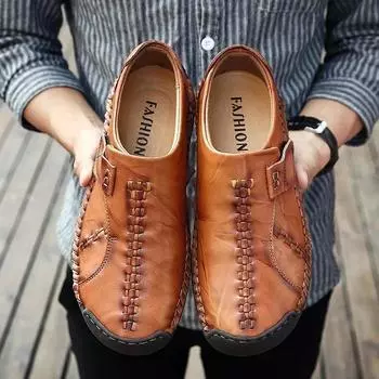 Классические мужские повседневные туфли на плоской подошве, легкие, удобные, прочные, кожаные, для всех сезонов, с противоскользящим покрытием и модным дизайном US 5(EUR 38) коричневый