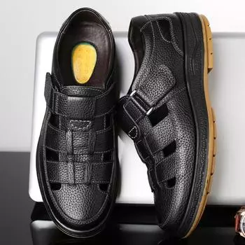 Классические мужские сандалии из натуральной кожи, повседневная обувь с полостями, удобная однотонная уличная мужская обувь, zapatos hombre 38