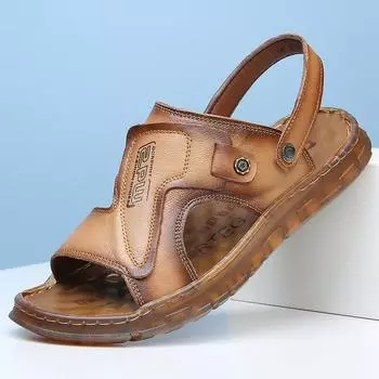 Классические мужские сандалии, летние сандалии из натуральной кожи, мужские уличные повседневные легкие сандалии, модная мужская мягкая пляжная обувь 38 чёрный