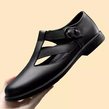 Классические мужские сандалии, летние сандалии из натуральной кожи, мужские повседневные оксфордские тапочки с открытыми носками, модные мужские сандалии 37-46 39