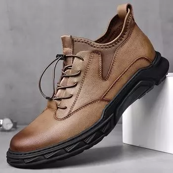 Классические мужские туфли из натуральной кожи в стиле ретро, мужская повседневная обувь на толстой подошве, офисная деловая обувь, модные туфли с высоким верхом, прочные 38 чёрный