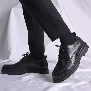 Классические мужские туфли из натуральной кожи с толстой подошвой, остроносые туфли, туфли для банкета, деловые туфли для конференций, мужские туфли на шнуровке 38 чёрный