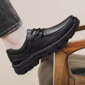 Классические мужские туфли-оксфорды на шнуровке в стиле ретро из натуральной кожи, модные, удобные, деловые, нескользящие, удобные для вождения, формальные туфли 36 чёрный