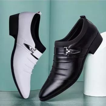 Классические мужские туфли Slip on2024 из искусственной кожи для мужчин, большие размеры, с острым носком, деловые, повседневные, мужские, формальные, свадебные туфли 38 чёрный