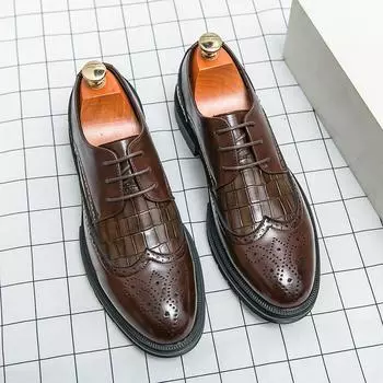 Классические мужские туфли Wingtip из натуральной кожи, мужские оксфорды на шнуровке, роскошные броги для офиса, свадьбы, вечеринки, формальные туфли для мужчин 38 чёрный
