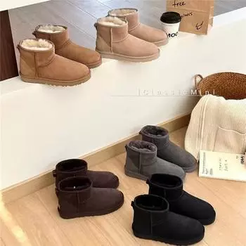 Классические мужские зимние ботинки из овчины Mulberry - 2024 зимняя короткая модель с меховой отделкой 40 Women s каштановый