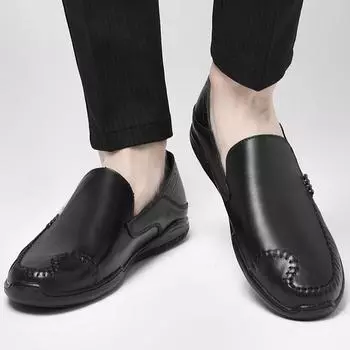 Классические нескользящие мужские туфли без застежек, новое поступление 2024 года, удобные мужские деловые туфли из натуральной кожи, мягкие универсальные лоферы для мужчин 37 чёрный