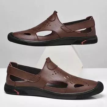 Классические новые мужские сандалии с открытым носком, модные мужские туфли на плоской подошве, нескользящие туфли для вождения, мужская повседневная обувь, летняя пляжная обувь 37 чёрный