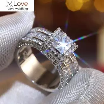 Классические обручальные кольца принцессы из циркония для женщин серебряного цвета, обещание вечности, помолвка, ювелирные изделия, аксессуары 6
