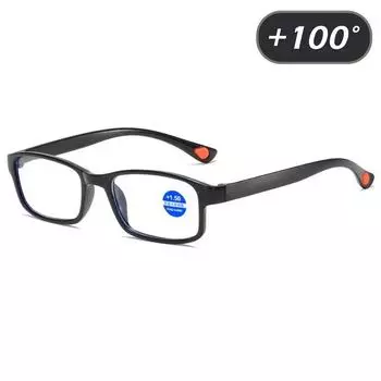 Классические очки для чтения TR90 с защитой от синего света, квадратная черная оправа, прямоугольные очки для пожилых мужчин и женщин, радиационные оптические очки 100