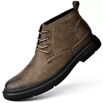 Классические осенне-зимние повседневные кожаные мужские ботинки со шнуровкой, нескользящая подошва для повседневного использования, ретро-обувь для ходьбы для мужчин 38 чёрный