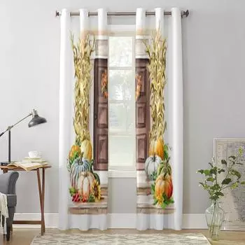 Классические осенние оконные занавески с тыквами для детской комнаты, домашние жалюзи, шторы для гостиной, спальни, оконные шторы 135W x 60H(cm) x1