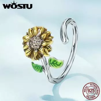 Классические открывающиеся кольца WOSTU для женщин, стерлинговое серебро 925 пробы, картина маслом, цветок, циркон, эффектное кольцо, подарок на вечеринку 925 silver