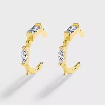 Классические овальные прямоугольные геометрические серебряные серьги S925 для женщин, оригинальные оригинальные серьги из стерлингового серебра 925 пробы, подарок на годовщину, ювелирные изделия жёлтый