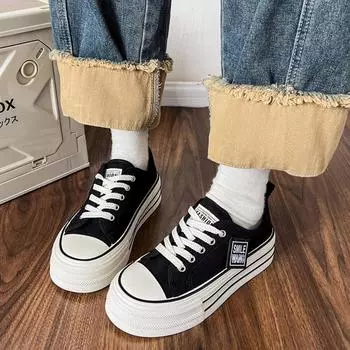 Классические парусиновые туфли на толстой подошве для женщин в повседневном универсальном стиле 35 чёрный